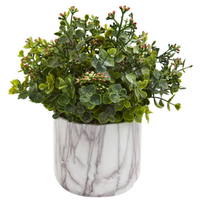 Eucalyptus Artificial Plant in Marble Finished Vase Default Title