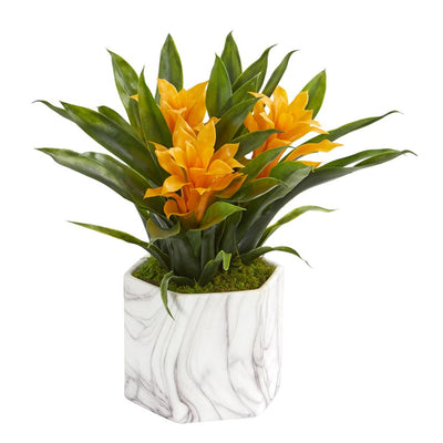 Bromeliad Artificial Plant in Marble Finished Vase Default Title