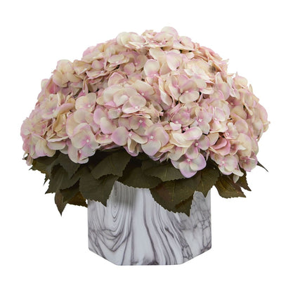 Fall Hydrangea Artificial Plant in Marble Finished Vase Default Title