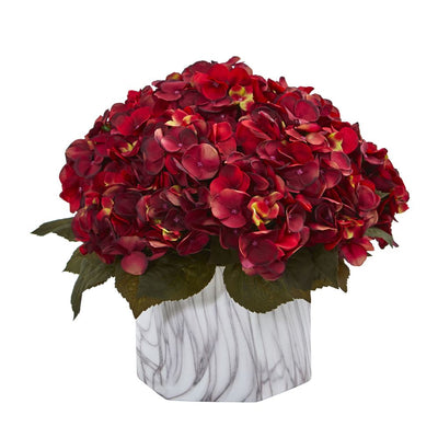 Fall Hydrangea Artificial Plant in Marble Finished Vase Default Title