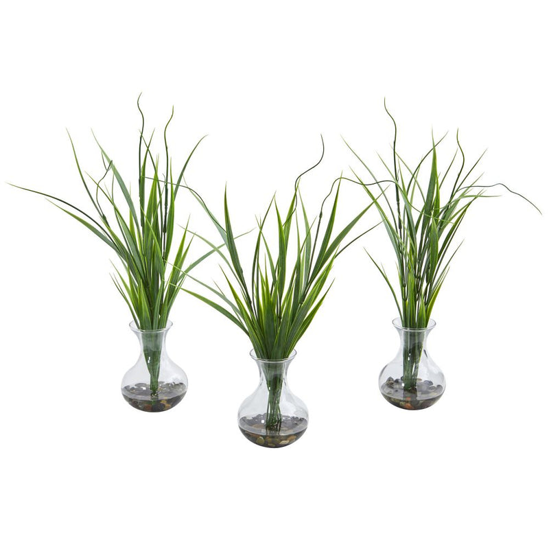 Grass Artificial Plant in Vase (Set of 3) Default Title