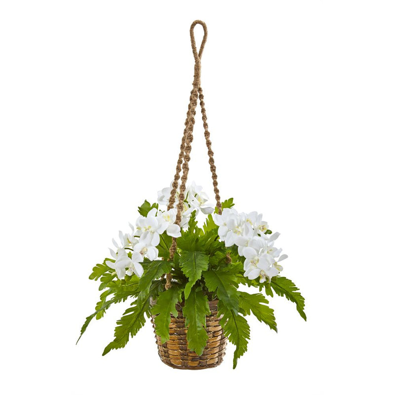 29” Phalaenopsis Orchid and Fern Artificial Plant in Hanging Basket Default Title