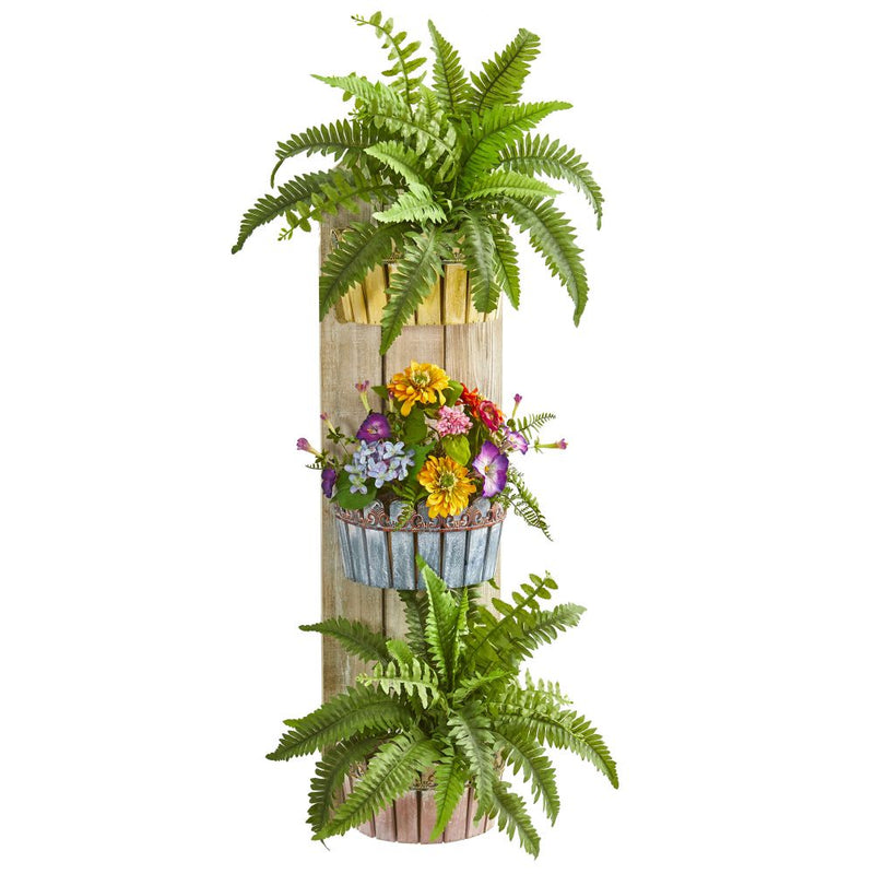 39” Mixed Floral & Fern Artificial Plant in Three-Tiered Wall Decor Planter Default Title