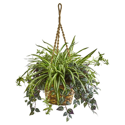 30” Wandering Jew & Spider Artificial Plant in Hanging Basket Default Title