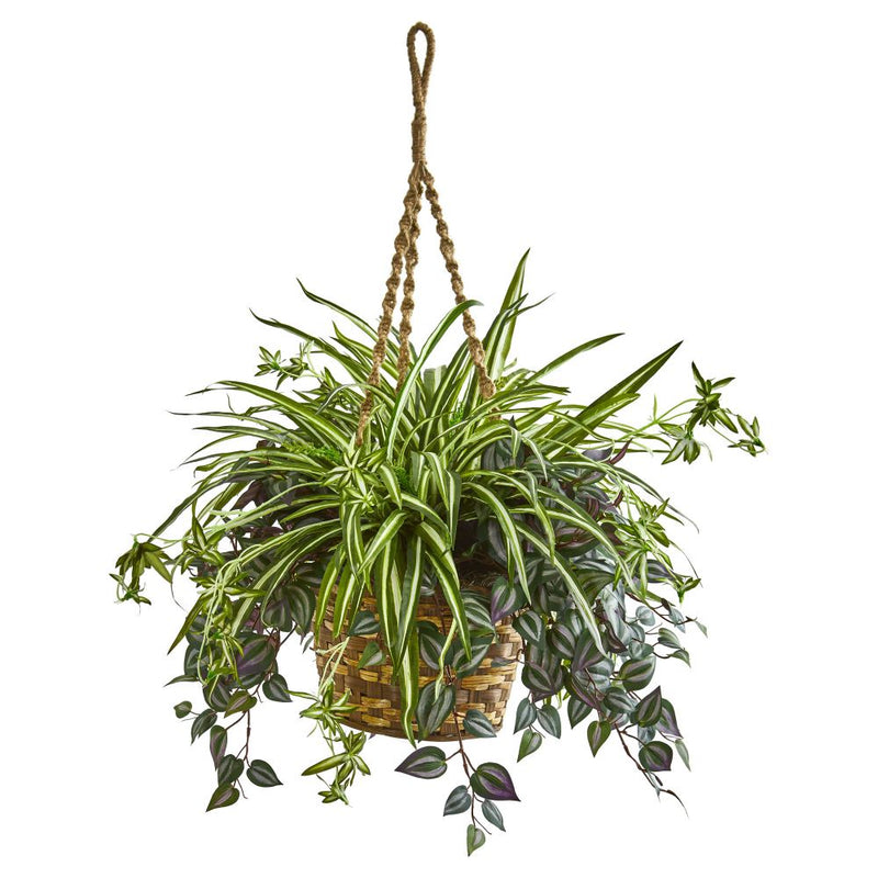 30” Wandering Jew & Spider Artificial Plant in Hanging Basket Default Title