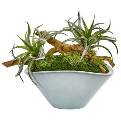 Air Plant Artificial Succulent in Green Vase Default Title