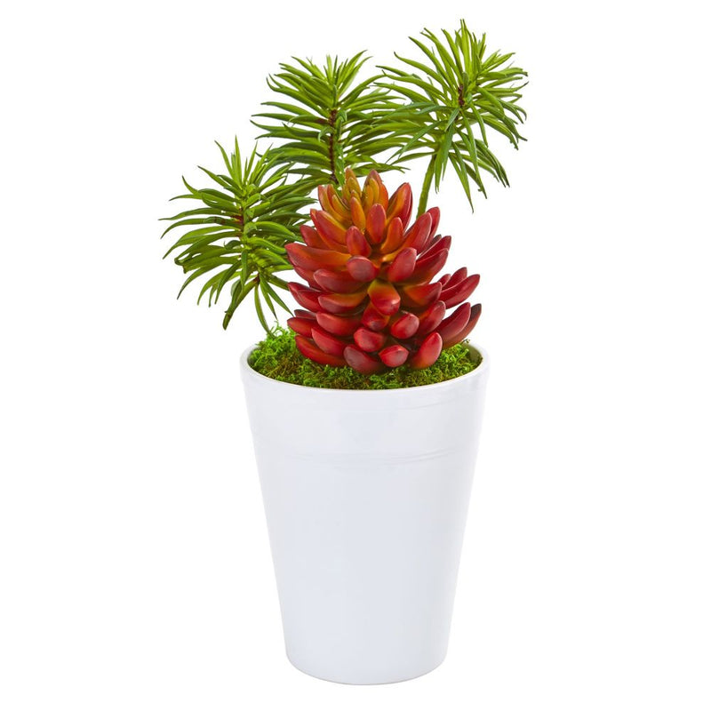 12” Mixed Succulents Artificial Plant in White Vase Default Title