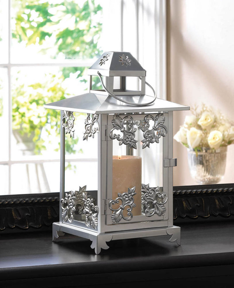 SILVER SCROLLWORK CANDLE LANTERN Default Title