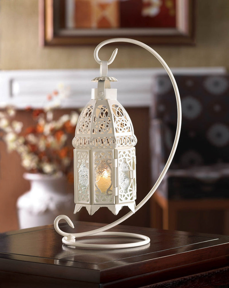 WHITE FANCY CANDLE LANTERN WITH STAND Default Title