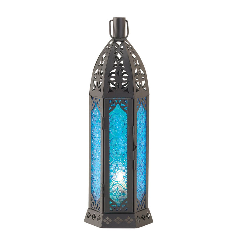 TALL FLORET BLUE CANDLE LANTERN Default Title