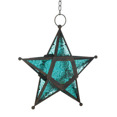 BLUE GLASS STAR LANTERN Default Title