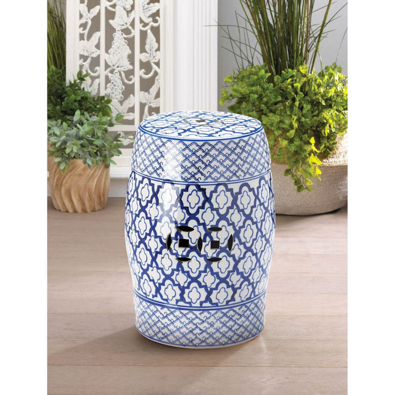 BLUE AND WHITE CERAMIC DECORATIVE STOOL Default Title