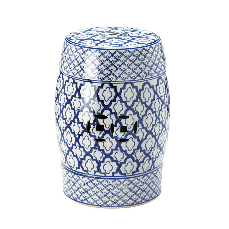 BLUE AND WHITE CERAMIC DECORATIVE STOOL Default Title