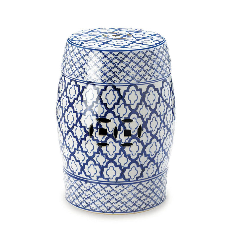 BLUE AND WHITE CERAMIC DECORATIVE STOOL Default Title