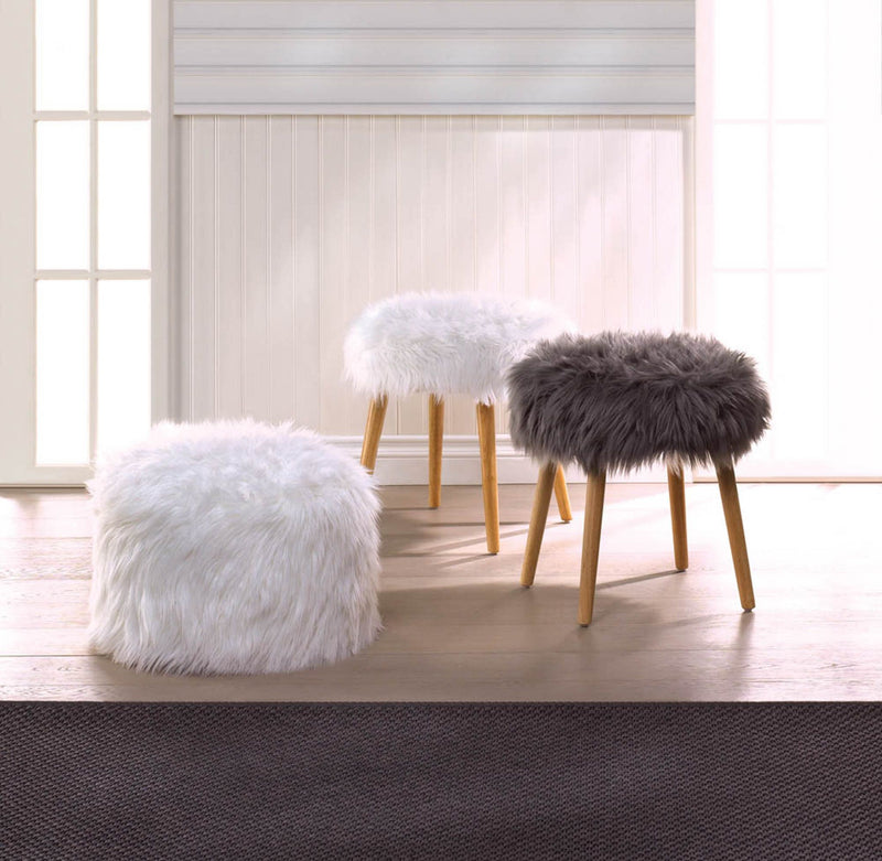 WHITE FAUX FUR STOOL Default Title