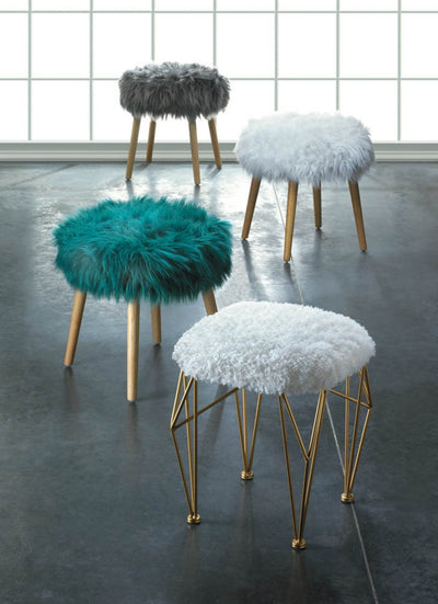 WHITE FAUX FUR STOOL Default Title