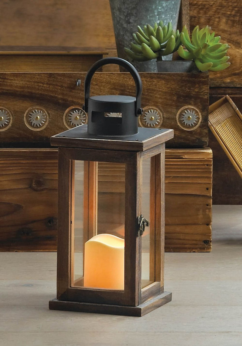 LODGE WOODEN LANTERN WITH LED CANDLE Default Title