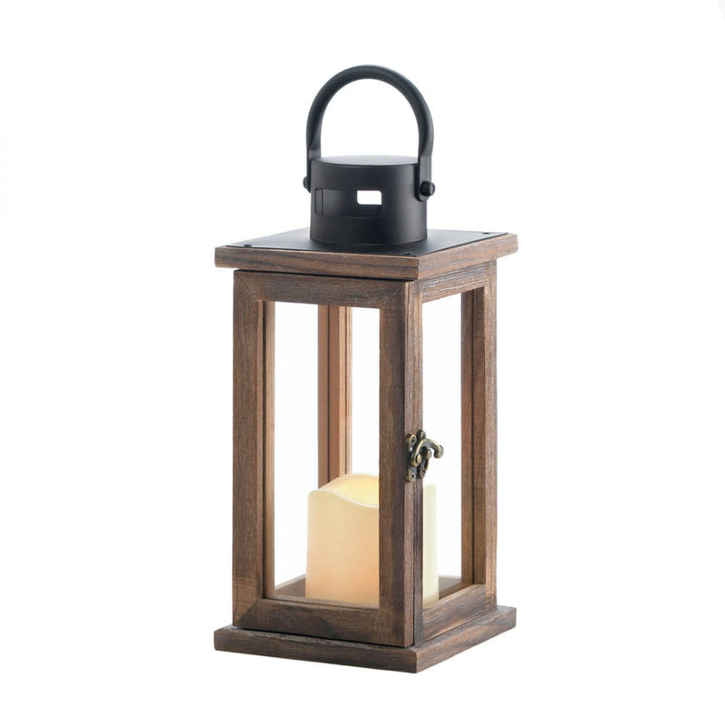 LODGE WOODEN LANTERN WITH LED CANDLE Default Title