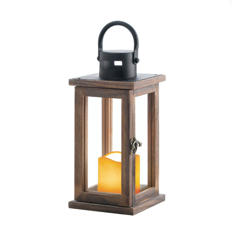 LODGE WOODEN LANTERN WITH LED CANDLE Default Title