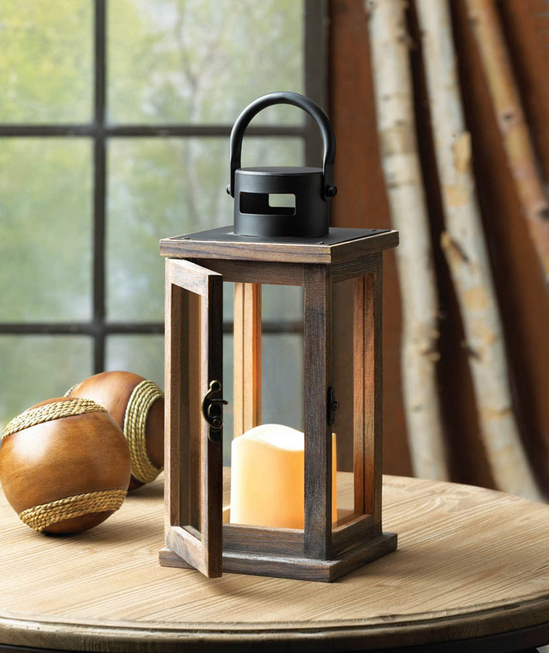 LODGE WOODEN LANTERN WITH LED CANDLE Default Title