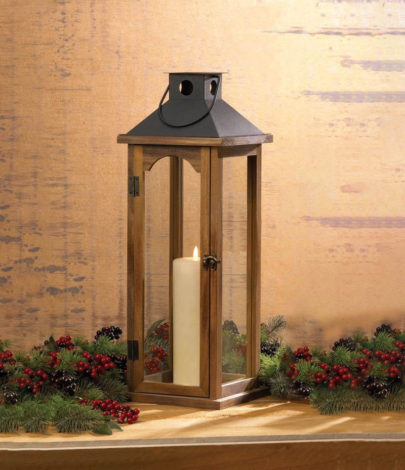 LARGE SIMPLE METAL TOP WOODEN LANTERN Default Title