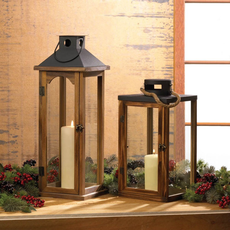 LARGE SIMPLE METAL TOP WOODEN LANTERN Default Title