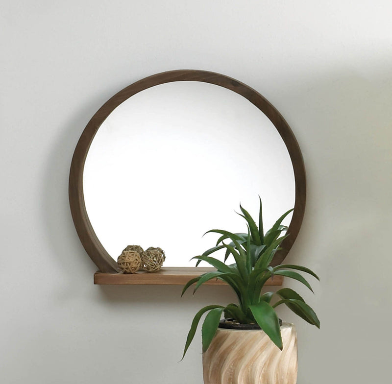 ROUND WOODEN MIRROR WITH SHELF Default Title