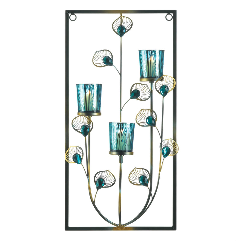 PEACOCK THREE CANDLE WALL SCONCE Default Title