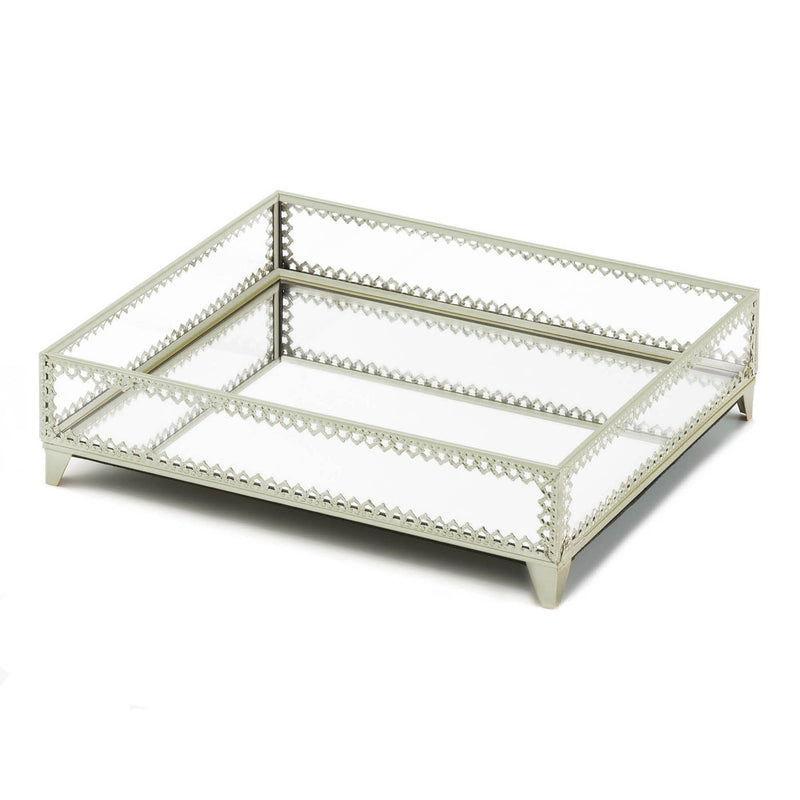 SILVER TRIM GLASS TRAY Default Title