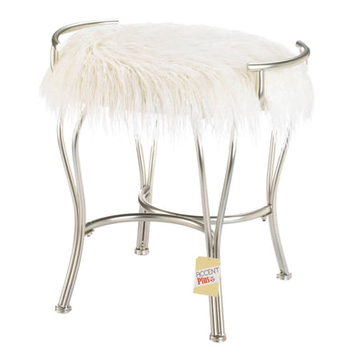 WHITE FAUX FUR VANITY STOOL Default Title