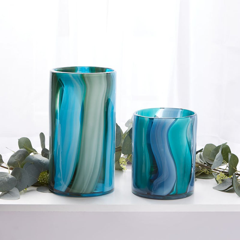 LARGE BLUE CYLINDER GLASS VASE Default Title