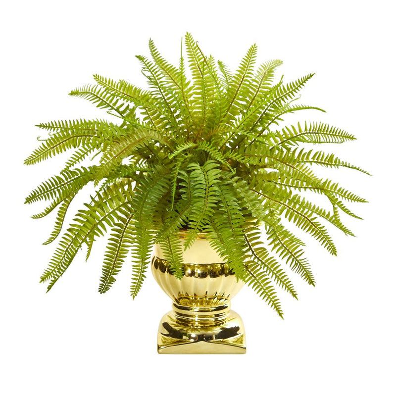 20” Fern Artificial Plant in Gold Urn Default Title