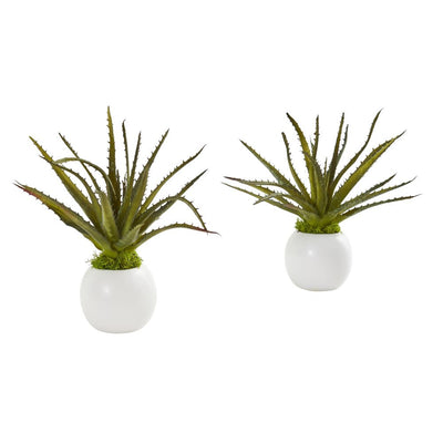 10” Mini Aloe Succulent Artificial Plant in White Vase (Set of 2) Default Title