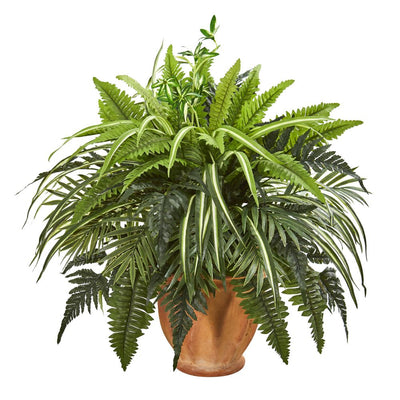 23” Mixed Greens and Fern Artificial Plant in 
Terra Cotta Planter Default Title