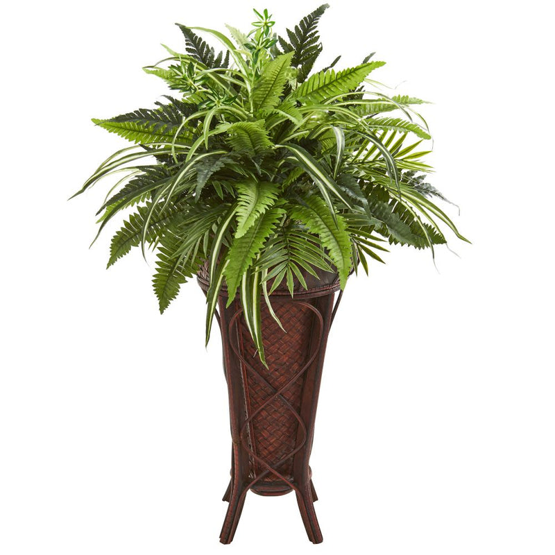 32” Mixed Greens and Fern Artificial Plant in Decorative Stand Default Title