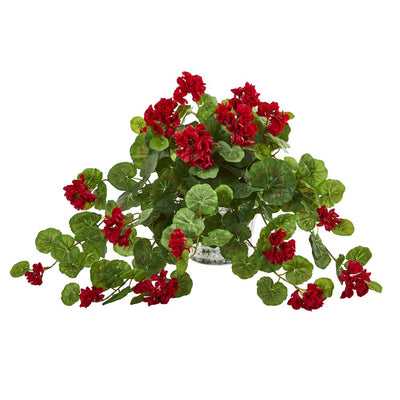 Geranium Artificial Plant in Vintage Hanging Planter Default Title