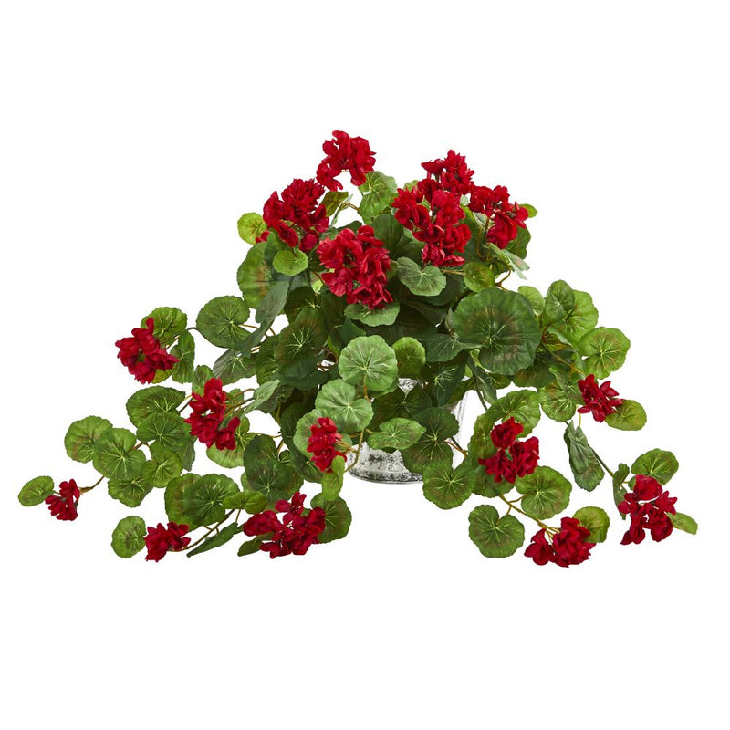 Geranium Artificial Plant in Vintage Hanging Planter Default Title