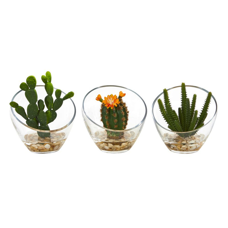 7” Mixed Succulent Artificial Plant in Glass Vase (Set of 3) Default Title