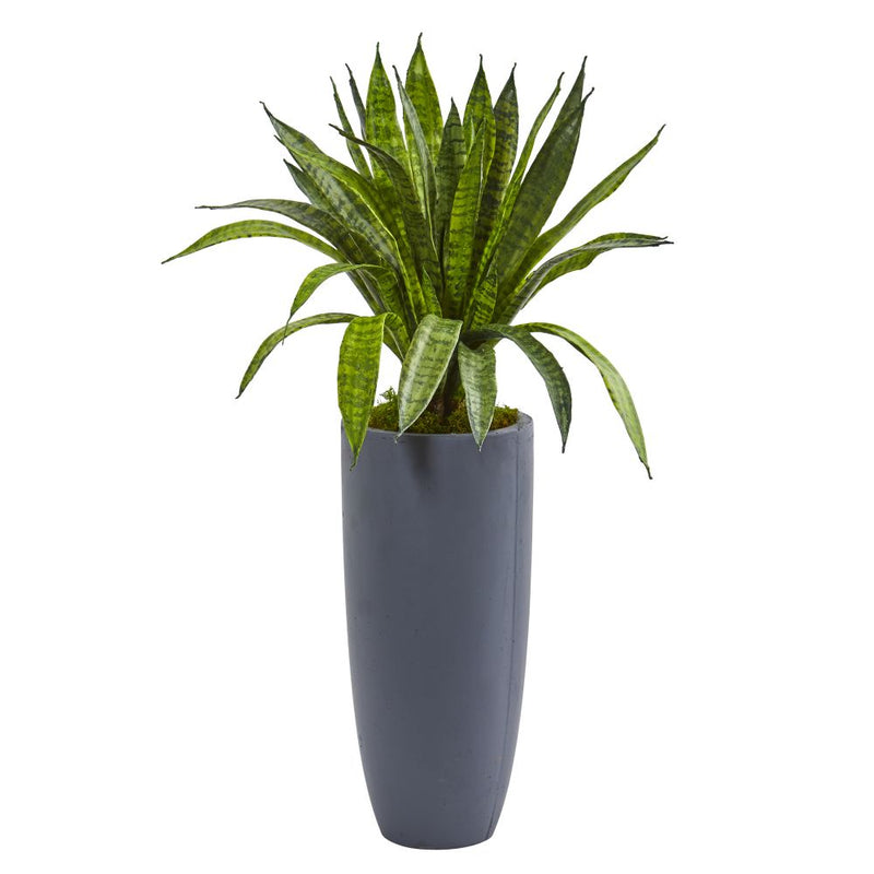 34” Sansevieria Artificial Plant in Gray Planter Default Title