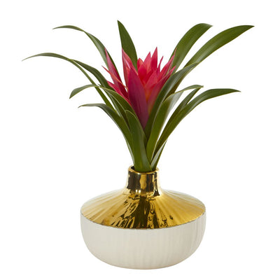 13” Ginger Artificial Plant in Gold and Cream Elegant Vase Default Title