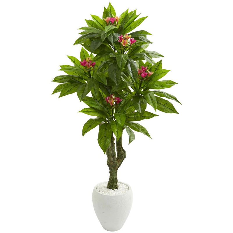 5.5’ Plumeria Artificial Tree in White Planter UV Resistant (Indoor/Outdoor) Default Title