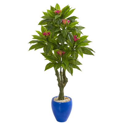 5’ Plumeria Artificial Tree in Decorative Blue Planter UV Resistant (Indoor/Outdoor) Default Title