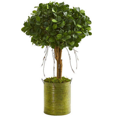 3’ Ficus Artificial Tree in Green Metal Planter Default Title