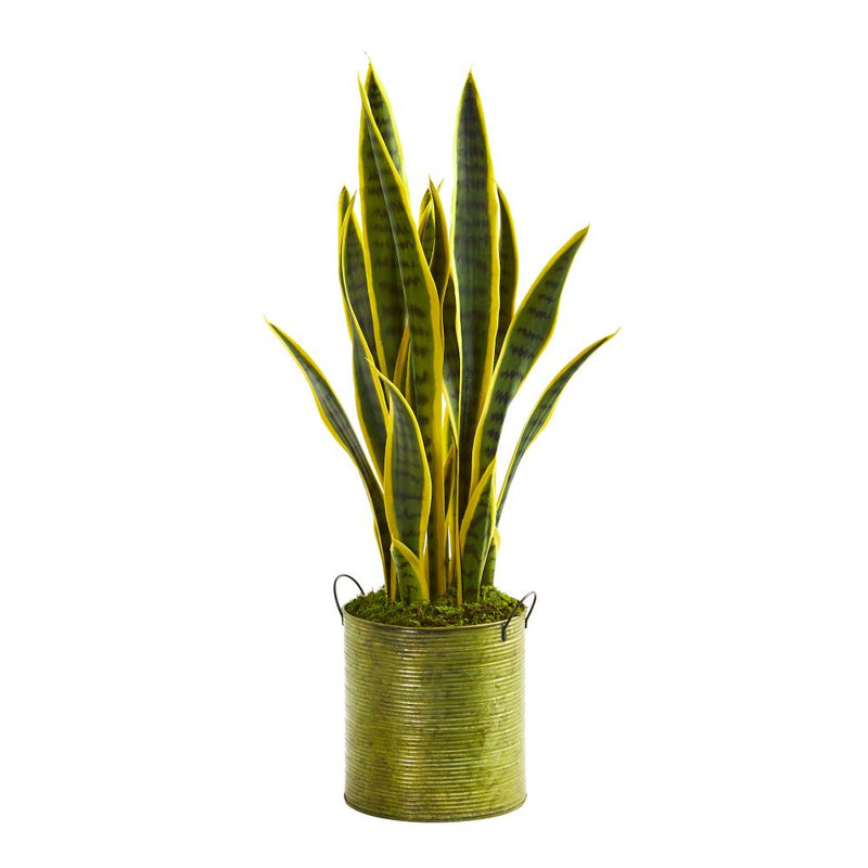 2’ Sansevieria Artificial Plant in Metal Green Planter Default Title