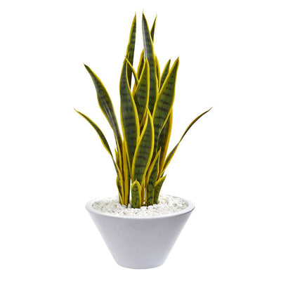 2’ Sansevieria Artificial Plant in White Bowl Default Title