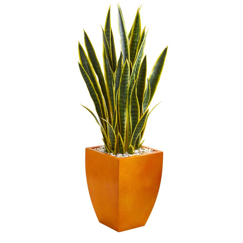 4’ Sansevieria Artificial Plant in Orange Planter Default Title