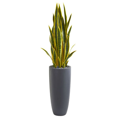 4.5’ Sansevieria Artificial Plant in Gray Planter Default Title