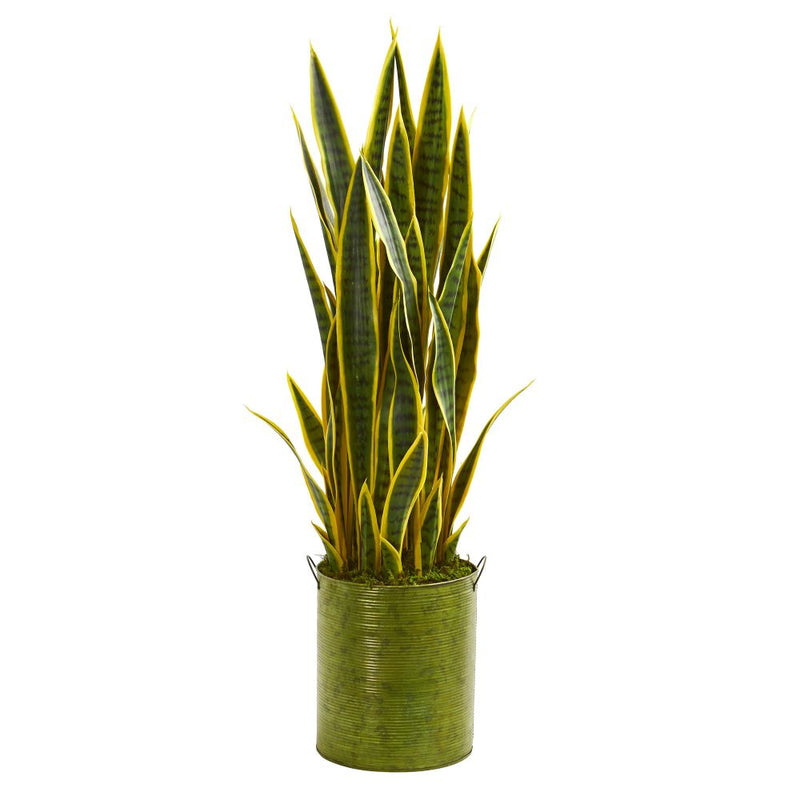 3’ Sansevieria Artificial Plant in Green Metal Planter Default Title