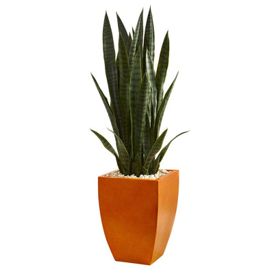 4’ Sansevieria Artificial Plant in Orange Planter Default Title