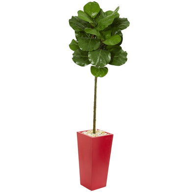 5.5’ Fiddle Leaf Artificial Tree in Red Tower Planter Default Title